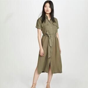 DL1961 Fire Island Utility Relaxed Midi Shift Dress in Teddy Green Size L